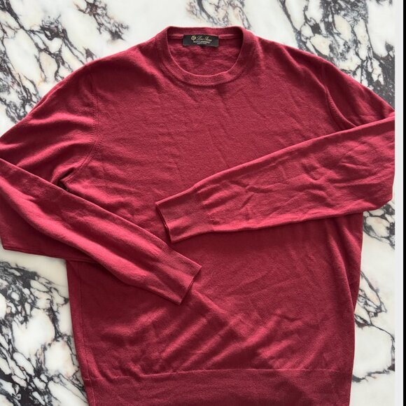 Loro Piana Men's Superlight Long Sleeve Crewneck 100% Cashmere Tibetan Red IT 48 - Picture 7 of 16